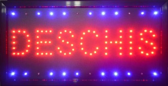 Reclama LED - DESCHIS - afisaj rosu si albastru, de interior, 48 x 25cm