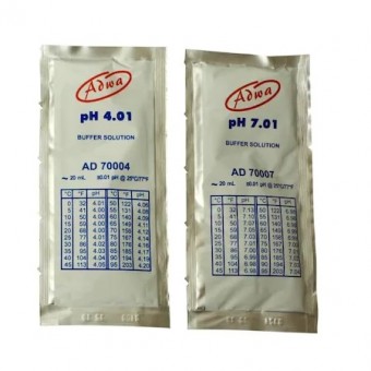 Set 2 solutii de calibrare pH, Adwa, pH 4.01 si pH 7.01, plicuri 20ml, universale